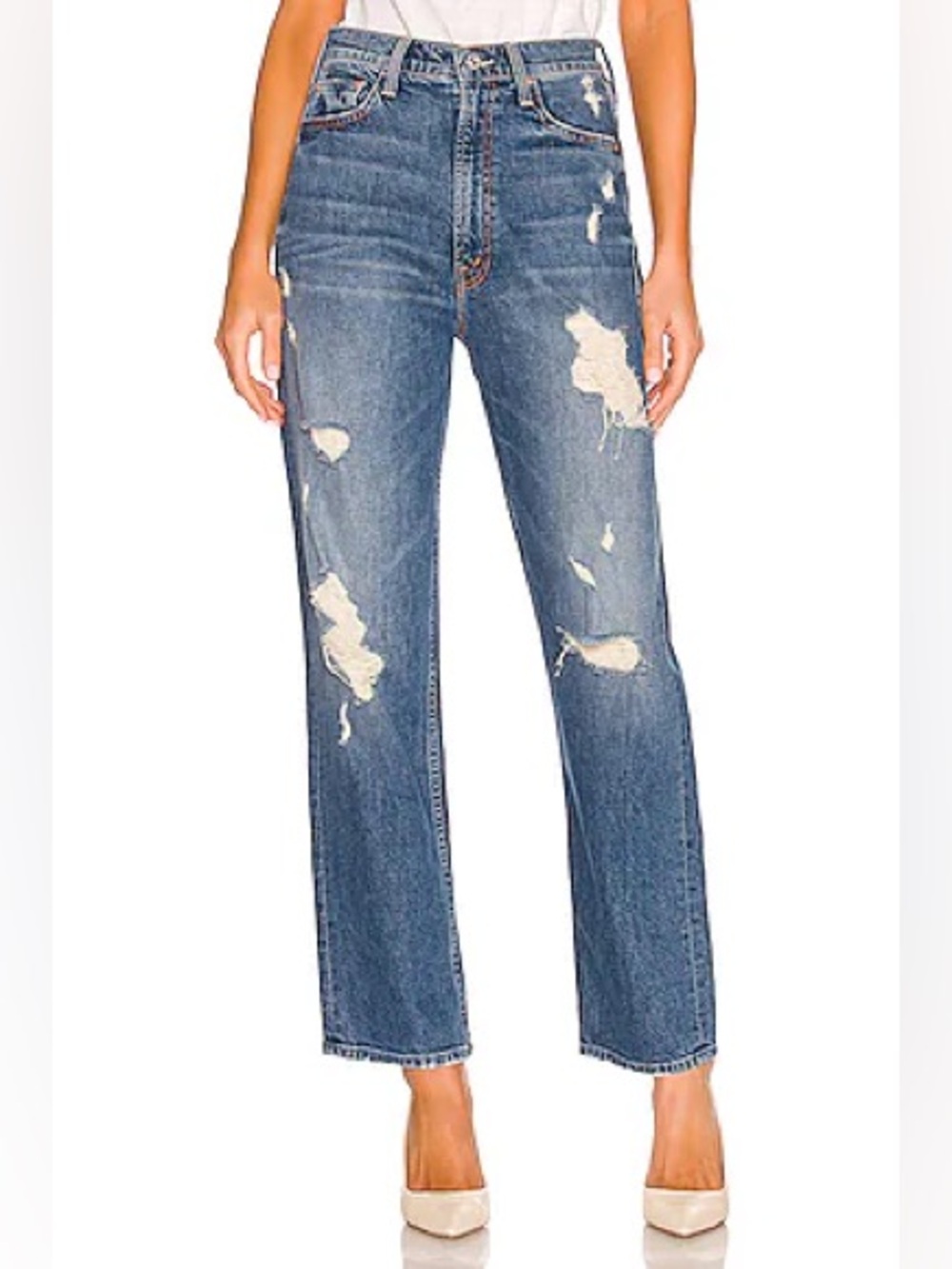 MOTHER "High Waisted Study Hover" Straight Jeans Peaches & Scream Size 28